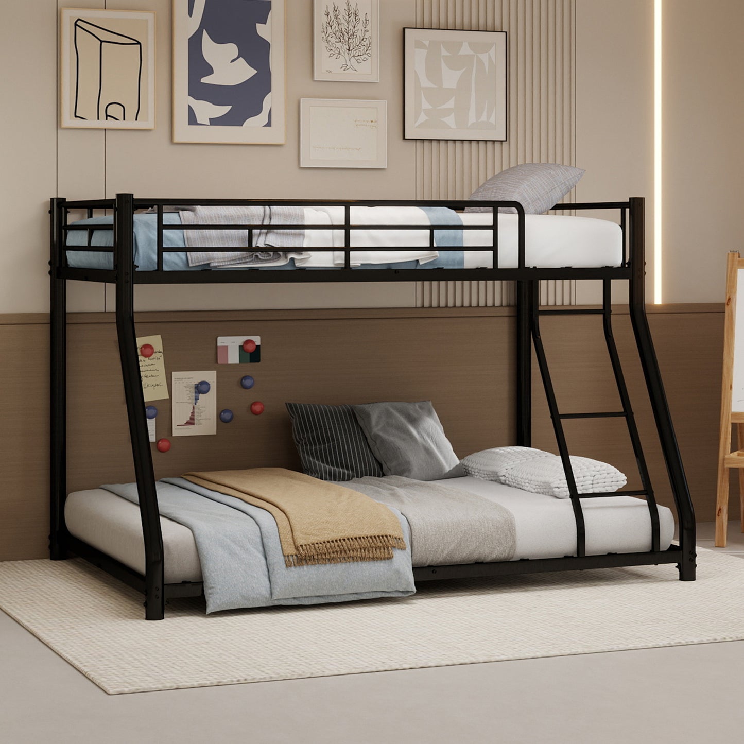 Gigab2b original image - Heavy-Duty Metal Bunk Bed Frame, a top bunk of 90*140cm and a bottom bunk of 140*190cm,Space-Saving Design with Ladder & Full-Length Guardrails, Ideal for Teens & Adults, Modern Style.