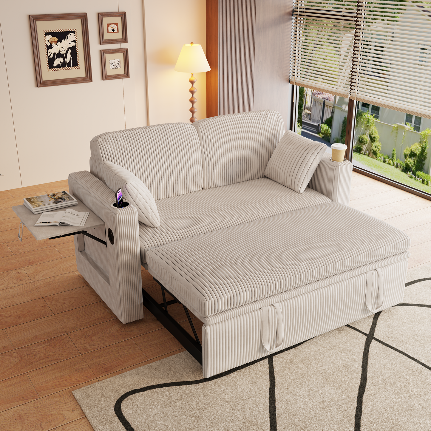 Gigab2b original image - Modernes Multifunktions sofa,, Schlafcouch mit Schlaffunktion,Modernes Multi Doppelsofa mit verstellbarer Rückenlehne, mit Getränkehalter und Kissen, geeignet für Wohnzimmer, Schlafzimmer, Wohnung usw