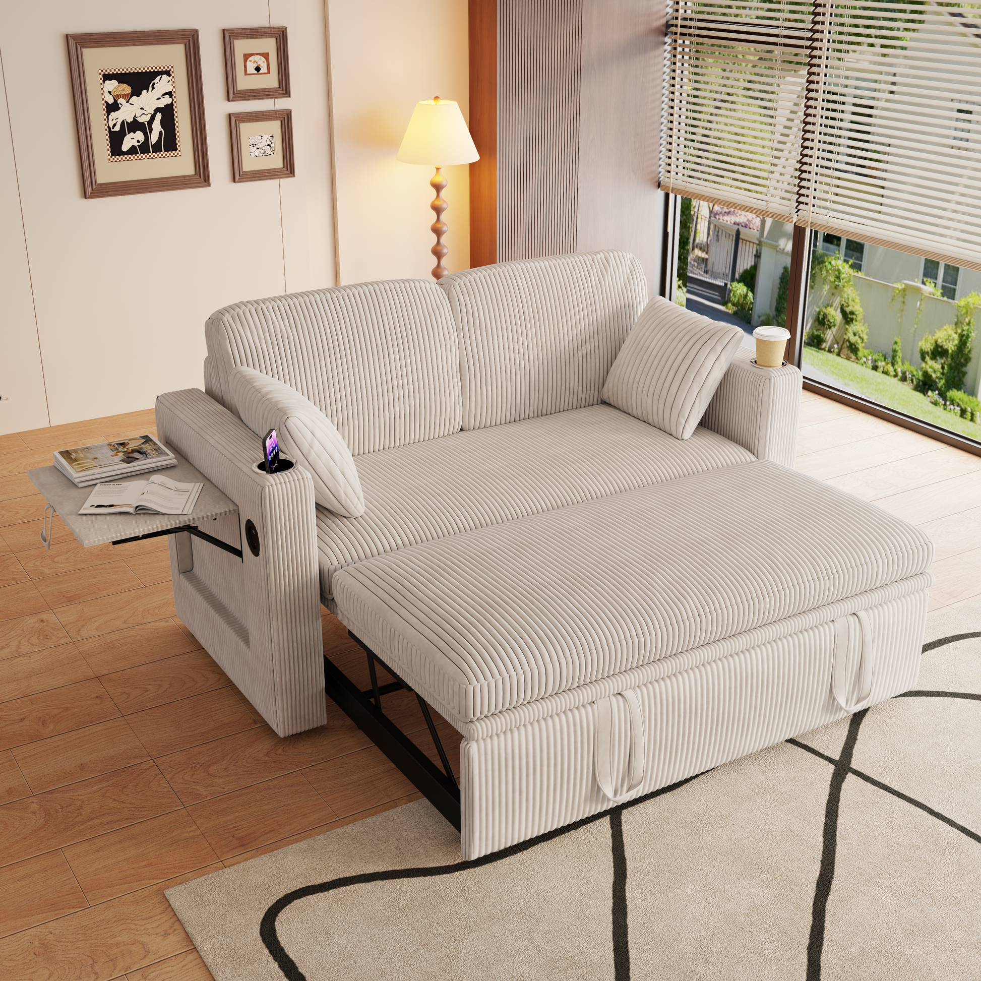 Gigab2b original image - Modernes Multifunktions sofa,, Schlafcouch mit Schlaffunktion,Modernes Multi Doppelsofa mit verstellbarer Rückenlehne, mit Getränkehalter und Kissen, geeignet für Wohnzimmer, Schlafzimmer, Wohnung usw