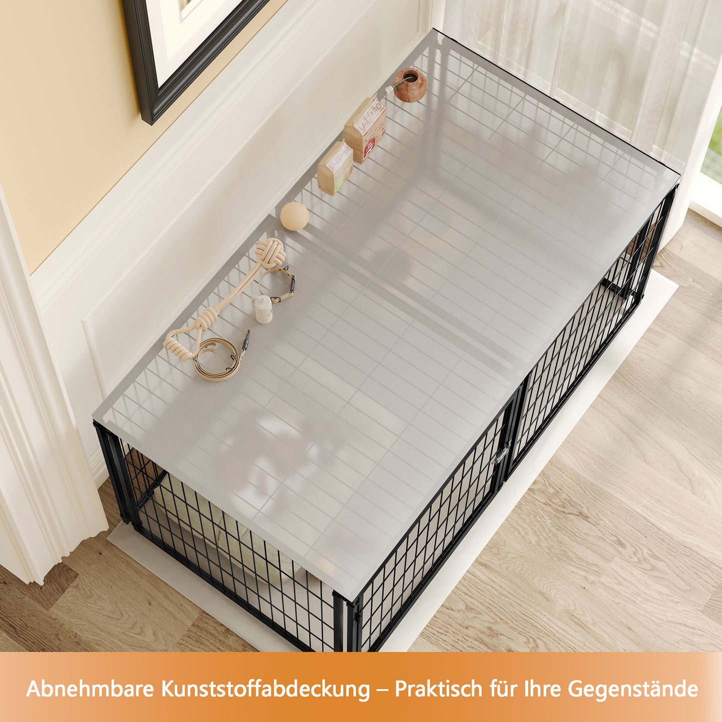 Basics Modulare Hundebox 120x60x60 cm, Flexibler Hunde-Käfig mit Sicherheitsdeckel & Verstellbarer Tür, Aus Stahl mit Rostschutz, inkl. PVC-Auflage, Schwarz