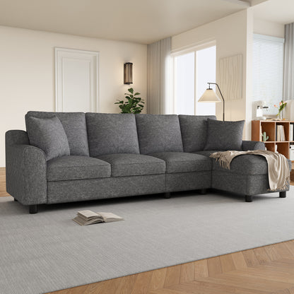 Modernes Chenille L-Form Sofa 3-Sitzer + Chaiselongue Ecksofa, Chaiselongue mit aufklappbarem Stauraum, klappbare Rückenlehne mit Getränkehaltern, multifunktionales modulares Sofa, Grau, 280×136×82cm