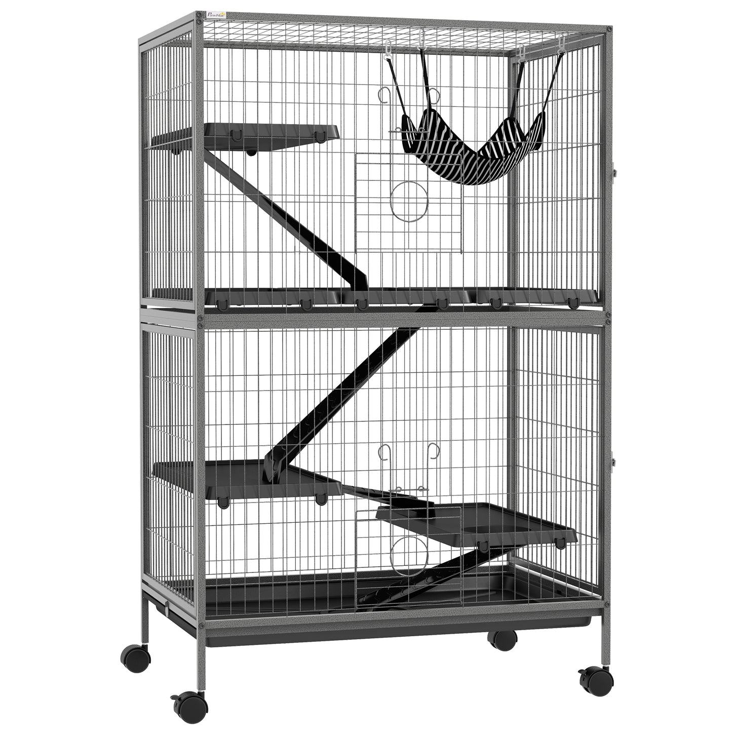 Gigab2b original image - Käfig für Nager Multifunktional 4 Plattformen 3 Rampen 4 Türen Abm. 80L x 52B x 128H cm Stahl Grau Silbern Schwarz