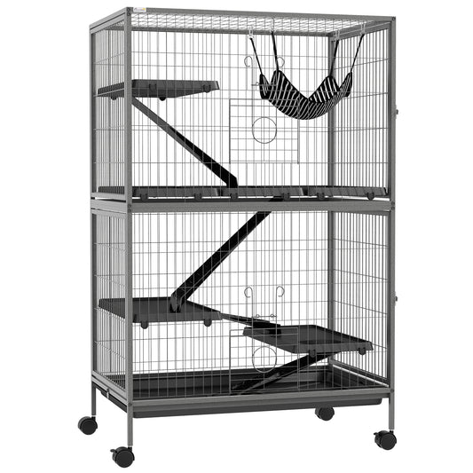 Gigab2b original image - Käfig für Nager Multifunktional 4 Plattformen 3 Rampen 4 Türen Abm. 80L x 52B x 128H cm Stahl Grau Silbern Schwarz