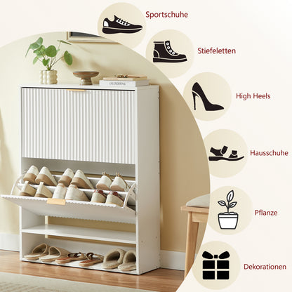 80 x 24 cm Schuhschrank mit Nutfront – Höhenverstellbar mit Kippschutz und Dekotisch für den Flur, in Weiß