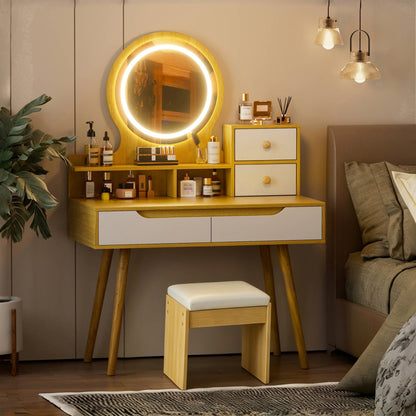 LED Vanity Mirror with Lighting and Cushion Stool