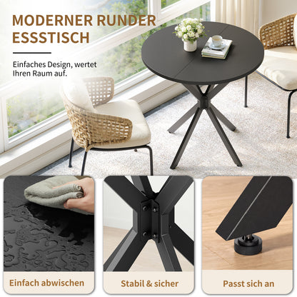 Runder Tisch mit X-Beinen, 80 cm - Küchen- und Esstisch für Homeoffice, Balkon oder als Couchtisch - Schwarz