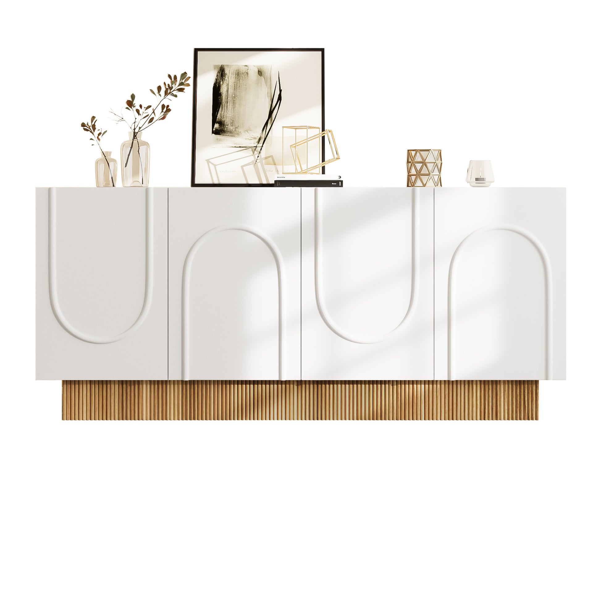 Gigab2b original image - Moderner Sideboard-Schrank mit 4 Türen, großem Stauraum und klarer U-Form-Struktur – Stilvolle Aufbewahrung für Wohnzimmer & Essbereich, praktische Mehrfachfächer für organisierte Ordnung, 160×75×38cm
