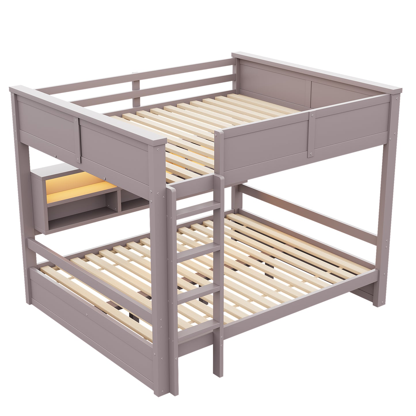 160x200 Etagenbett mit Stauraumschränken und LED-Licht, Braun