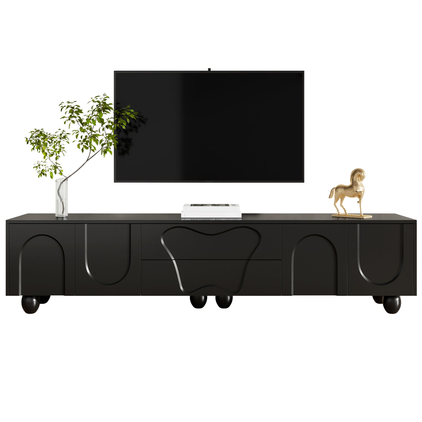 180 cm schwarzer TV-Schrank mit Holzbeinen – Ein minimalistischer und eleganter TV-Schrank mit viel Stauraum, einzigartigem Design und flexiblen Aufbewahrungsmöglichkeiten für ein stilvolles Wohnzimme
