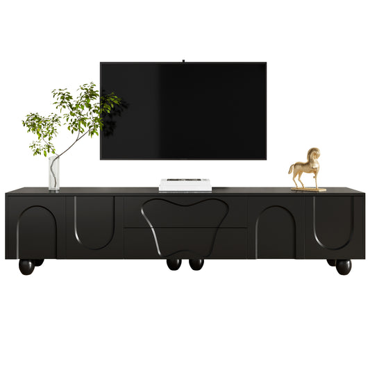 180 cm schwarzer TV-Schrank mit Holzbeinen – Ein minimalistischer und eleganter TV-Schrank mit viel Stauraum, einzigartigem Design und flexiblen Aufbewahrungsmöglichkeiten für ein stilvolles Wohnzimme
