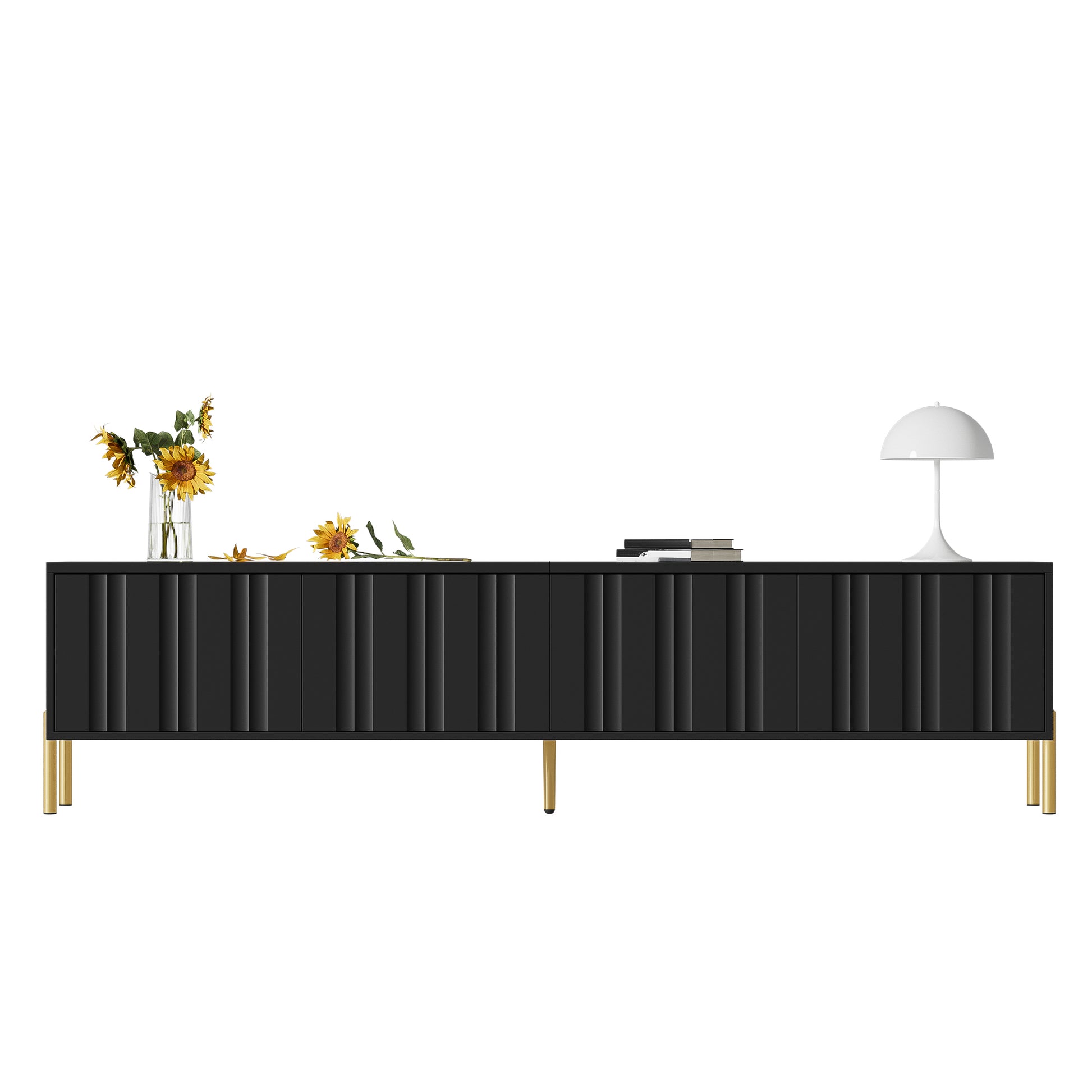 Gigab2b original image - Schwarzes TV-Schrank, 190 cm(L) x 38 cm(W) x 48 cm(H), goldene Tischbeine