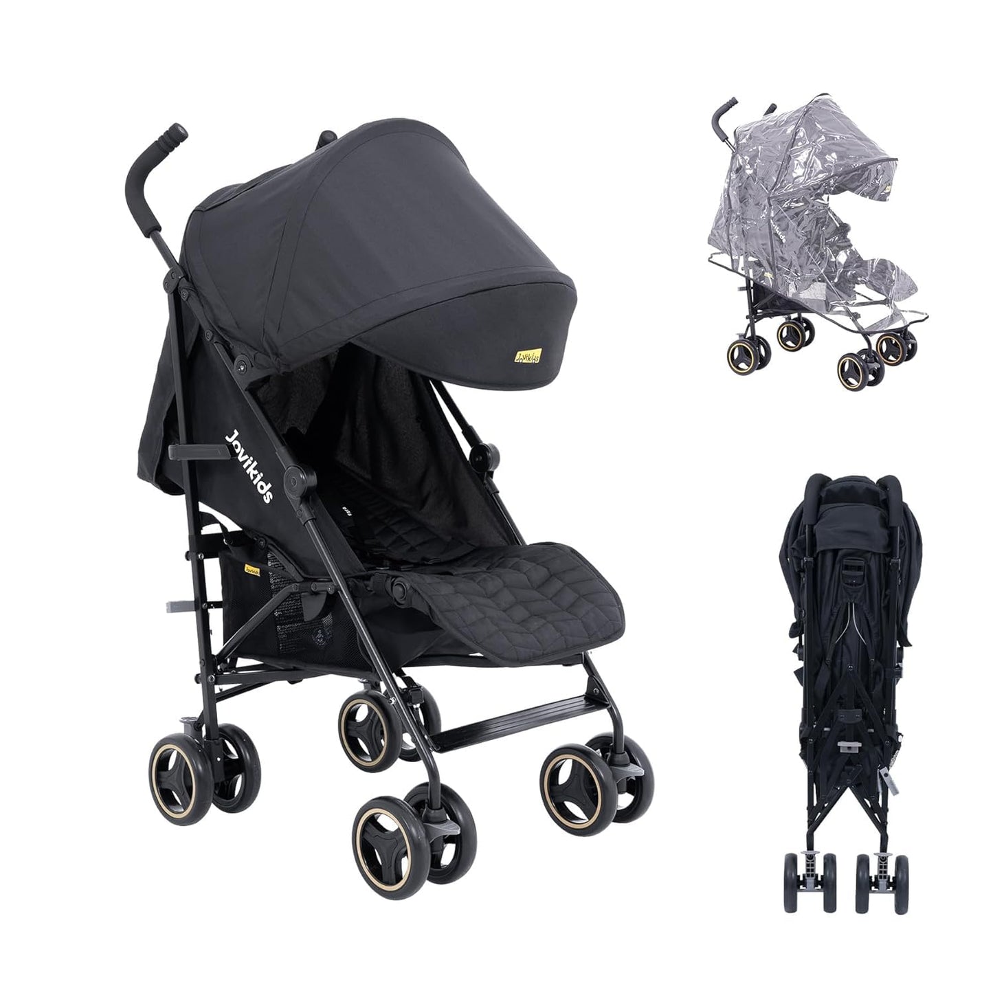 Gigab2b original image - Jovikids Kinderwagen, Buggy Klein Zusammenklappbar mit Liegefunktion, Klappbar Reisebuggy bis 22kg Inkl. Sonnenverdeck, Regenverdeck und Getränkehalter (Schwarz)