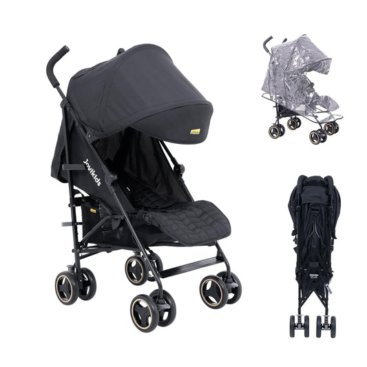 Gigab2b original image - Jovikids Kinderwagen, Buggy Klein Zusammenklappbar mit Liegefunktion, Klappbar Reisebuggy bis 22kg Inkl. Sonnenverdeck, Regenverdeck und Getränkehalter (Schwarz)