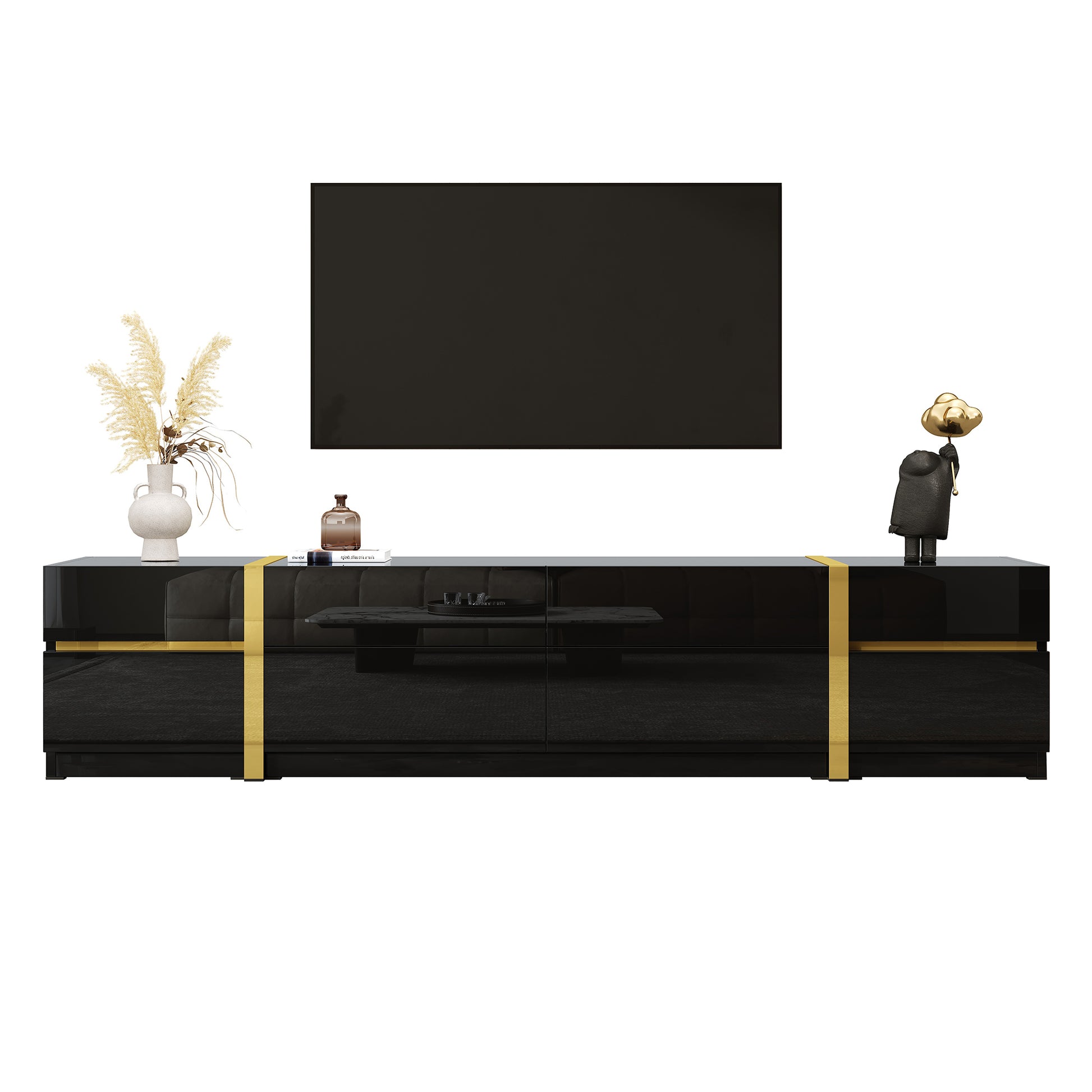 Gigab2b original image - Luxuriöser TV-Ständer , TV-Schrank,Hochglanz-Finish , Goldfarbene Kanten , Mit Schubladen und Türen , Moderner Stil , Bietet viel Stauraum für das Wohnzimmer , TV-Möbel