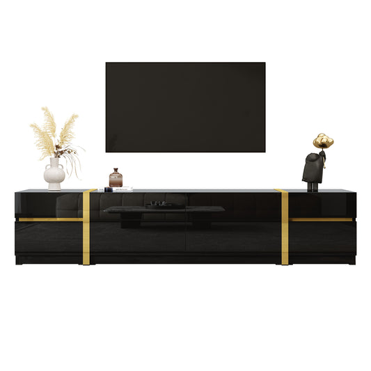 Gigab2b original image - Luxuriöser TV-Ständer , TV-Schrank,Hochglanz-Finish , Goldfarbene Kanten , Mit Schubladen und Türen , Moderner Stil , Bietet viel Stauraum für das Wohnzimmer , TV-Möbel