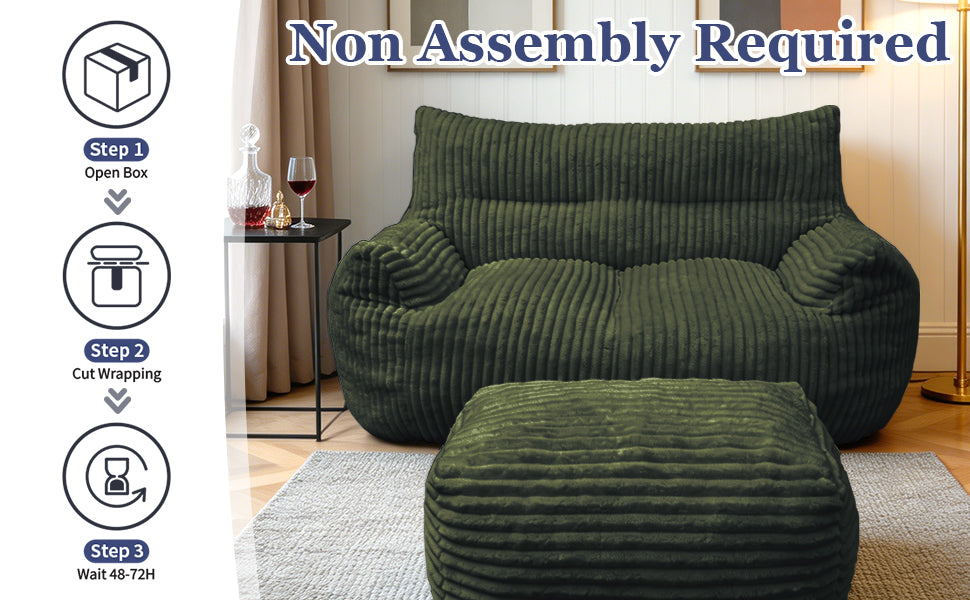 Double Bean Bag Chair with Ottoman - Large Loungers for Living Rooms