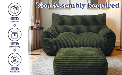 Double Bean Bag Chair with Ottoman - Large Loungers for Living Rooms
