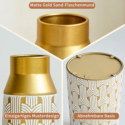 3-Piece Modern Geometric Gold Metal Vase Set