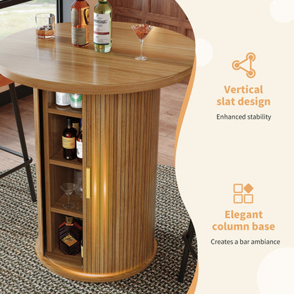 Runder Bartisch mit Stauraum, 91,6cm hoher Stehtisch mit Schrank, MDF Holzoptik, Belastbar bis 75kg, für Bar & Wohnzimmer