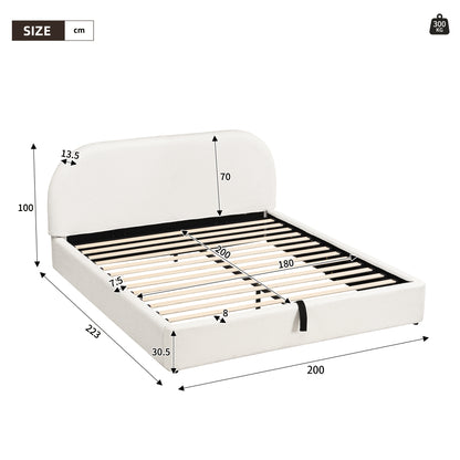 Polsterbett,Doppelbett,180 x 200cm, hydraulisches Funktionsbett,Bett mit Lattenrost, Kopfteil und großem Stauraum, gepolstertes Kopfteil, Inklusive Matratze, Beige Bouclé