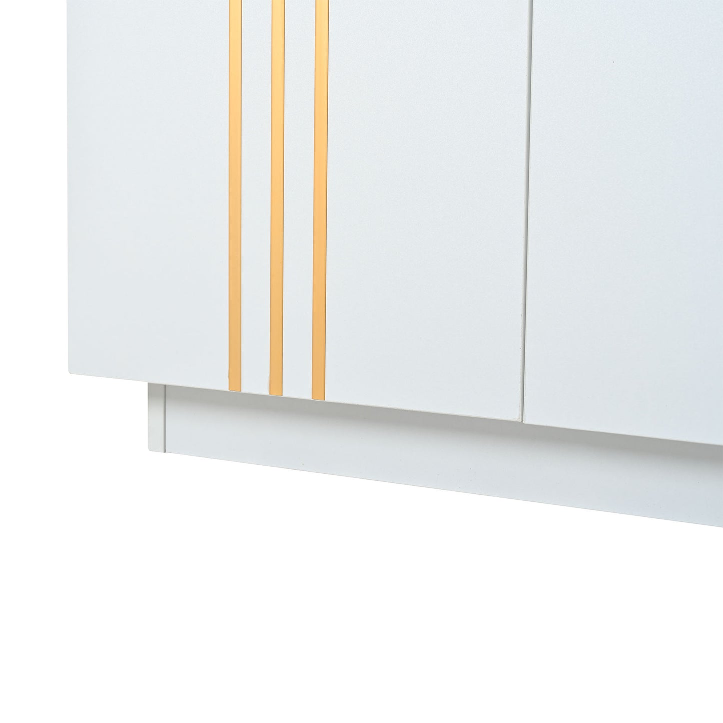 Wohnzimmer-Sideboard, Aufbewahrungsschrank mit 4 Türen, 35 x 140 x 70 cm.Design mit vergoldeten Linien,Spind mit verstellbaren Trennwänden,Kabinett,Geeignet für Wohnzimmer und Schlafzimmer,Weiß + Gold