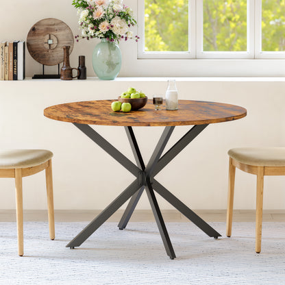 Runder Esstisch Industrialstil Ø120 cm großzügig mit X-Füßen Vintagebraun-Schwarz Küche Wohnzimmer