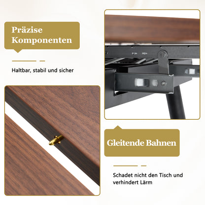 Moderner Ausziehbarer Esstisch, Verwandelt sich von Rund zu Oval, MDF-Platte in Schwarz/Nussbaum mit Gold-Akzenten, Stabile Metallbeine, Platzsparend für Küche & Esszimmer