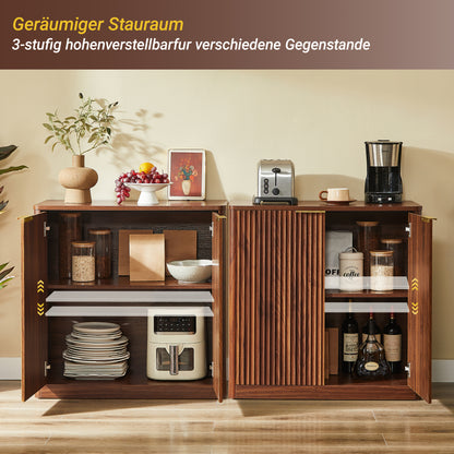 Modernes Sideboard mit Vertiefungspanelen & höhenverstellbaren Ablagen, TV-Schrank oder Buffet für Wohnzimmer & Esszimmer, wasserfeste Platte, 80x40x80 cm, Braun
