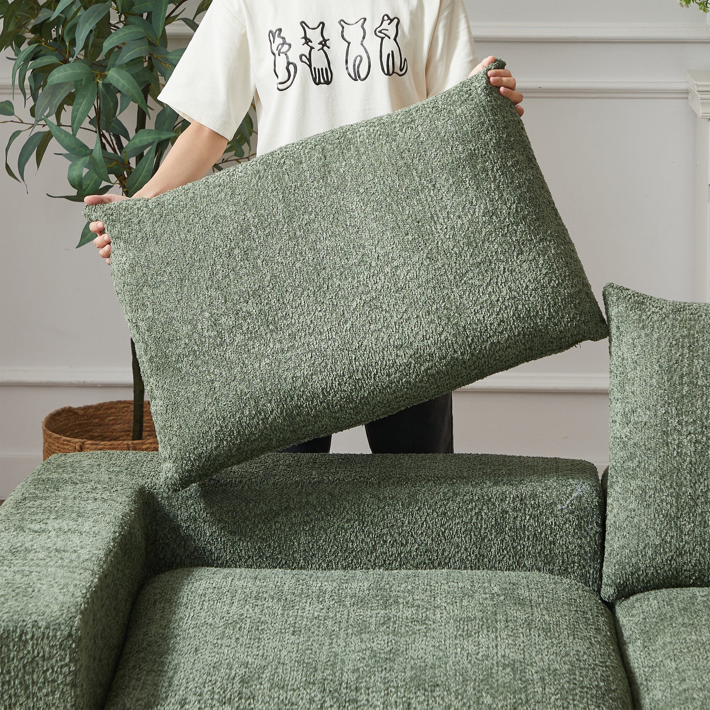 Chenille-Sofa mit gebogenen Elementen und Liegestuhl, vollständig komprimiert und ohne Gestell, modulares Kombinationssofa L-Liegestuhl, Schaumstoff-Kompressionssofa, keine Montage erforderlich