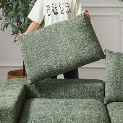 Chenille-Sofa mit gebogenen Elementen und Liegestuhl, vollständig komprimiert und ohne Gestell, modulares Kombinationssofa L-Liegestuhl, Schaumstoff-Kompressionssofa, keine Montage erforderlich