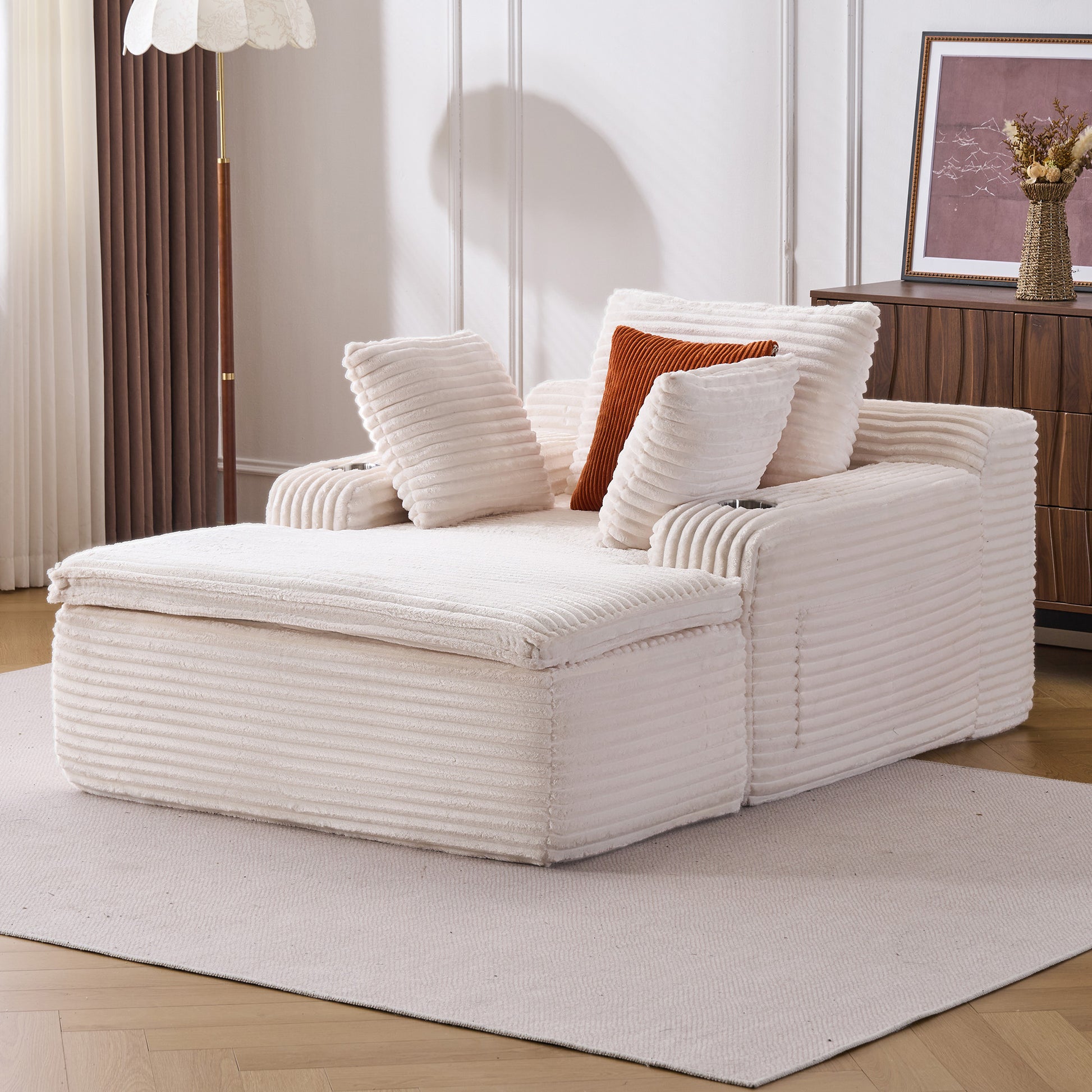 Gigab2b original image - Sleeping sofa boneless floor sofa modern cloud sofa with chaise lounge, comfortable couch for living room with 3 cushions & 1 blanket, no assembly required, beige