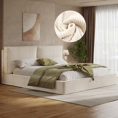 Gigab2b original image - Polsterbett,Doppelbett,180 x 200cm,hydraulisches Funktionsbett,Bett mit Lattenrost, Kopfteil, gepolstertes Kopfteil, Beige, Cord