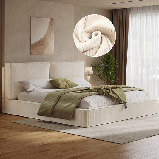 Gigab2b original image - Polsterbett,Doppelbett,180 x 200cm,hydraulisches Funktionsbett,Bett mit Lattenrost, Kopfteil, gepolstertes Kopfteil, Beige, Cord