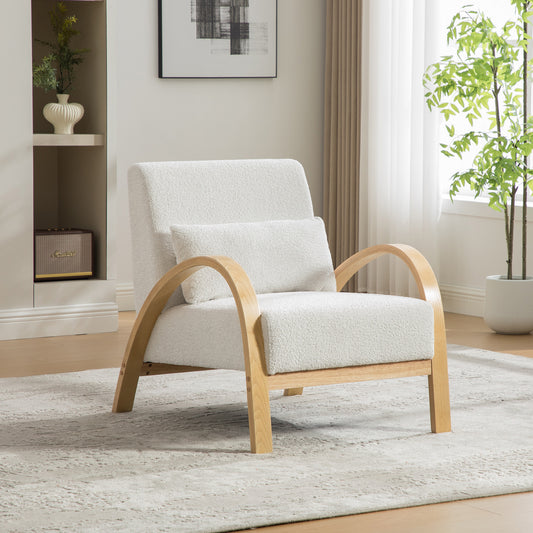 Gigab2b original image - Skandinavischer Stoff-Loungesessel – Weicher Chenille-Stoff und stabiles Holzgestell, ideal für Wohnzimmer & Schlafzimmer-IVORY