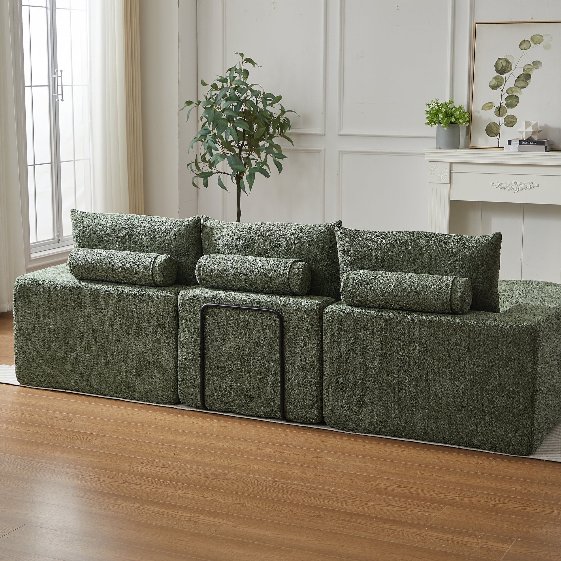 Chenille-Sofa mit gebogenen Elementen und Liegestuhl, vollständig komprimiert und ohne Gestell, modulares Kombinationssofa L-Liegestuhl, Schaumstoff-Kompressionssofa, keine Montage erforderlich