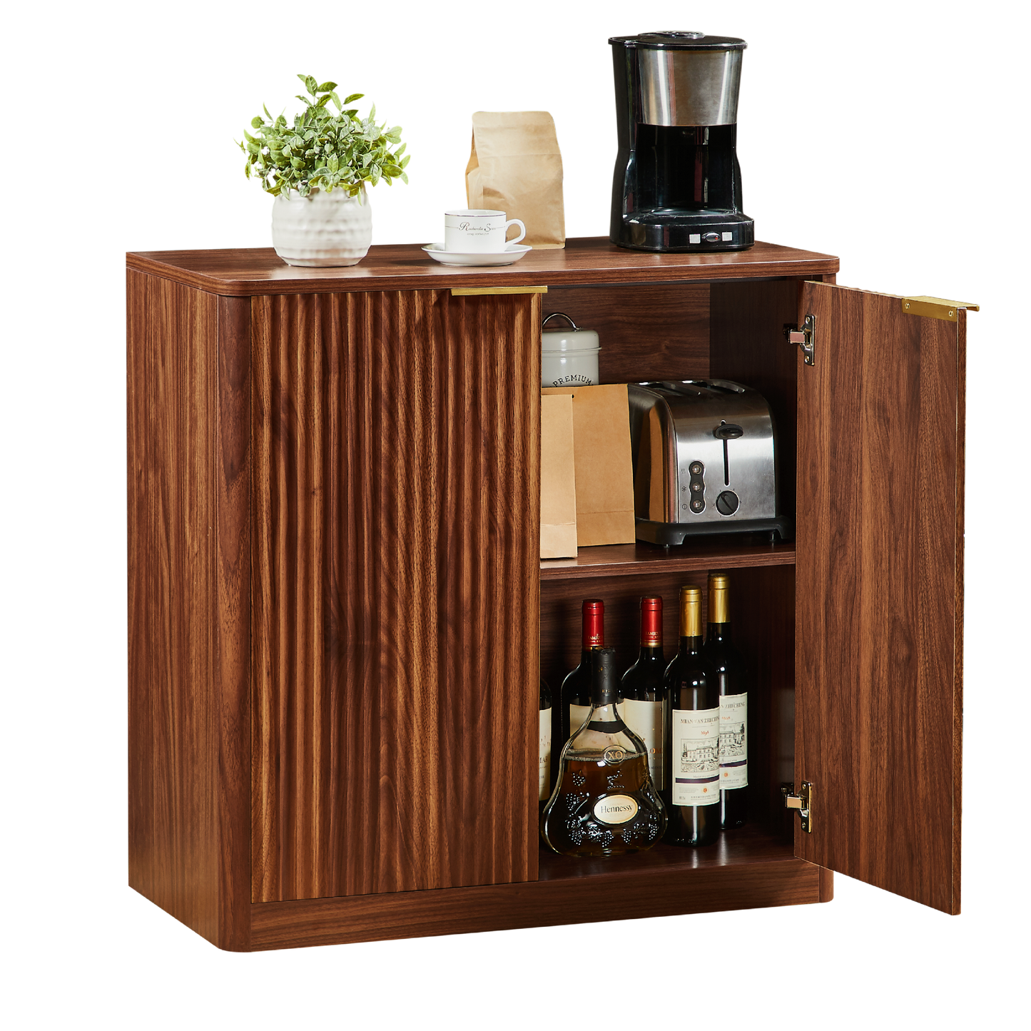 Modernes Sideboard mit Vertiefungspanelen & höhenverstellbaren Ablagen, TV-Schrank oder Buffet für Wohnzimmer & Esszimmer, wasserfeste Platte, 80x40x80 cm, Braun