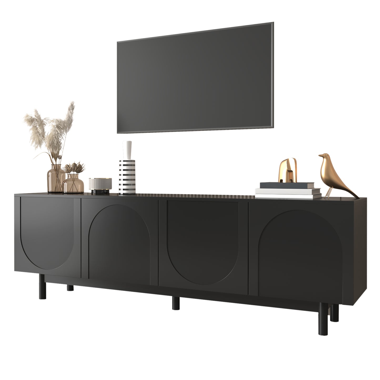 Gigab2b original image - Moderner schwarzer TV-Schrank – 175 x 38 x 56 cm, verstellbare Einlegeplatten, Leichte Lowboard-TV-Möbel im Luxussti