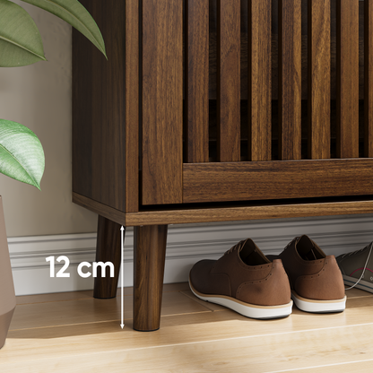 80 cm breiter Schuhschrank aus Walnussholz, freistehender Schuhschrank im mittelalterlich-modernen Stil mit zwei Klappschubladen, geeignet für Flure und Eingangsbereiche, 1 Stück