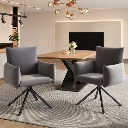 Gigab2b original image - Zwei Esszimmerstühle Set, Gepolsterter Sessel mit 4 Metallbeinen, 360°Lässiger Drehstuhl, Wohnzimmer Schlafzimmerstuhl, Arbeits- und Schreibtischstuhl, Lordosenstütze, Samt, Grau