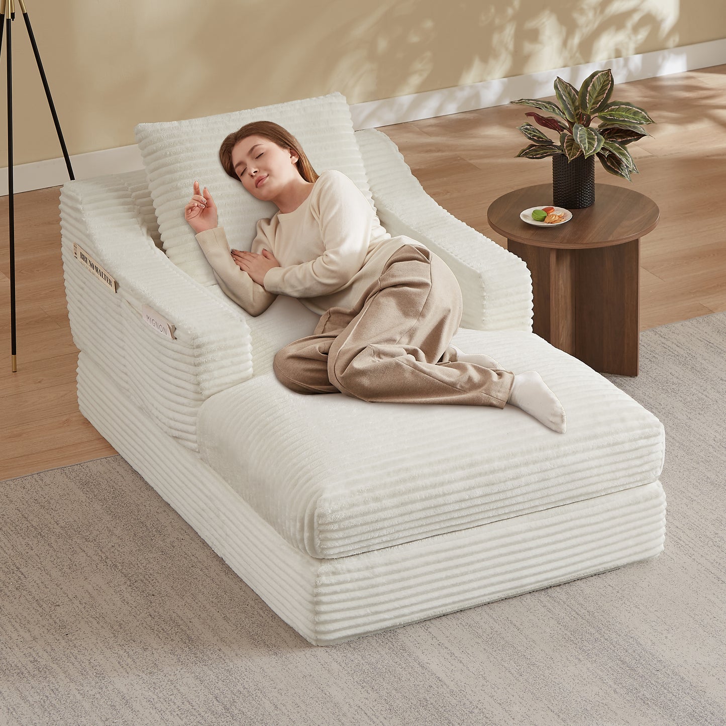 Modern minimalist corduroy lazy lounge chair, spacious single sofa lounge chair, living room and bedroom leisure sofa, double-layer design, expandable into a bed
