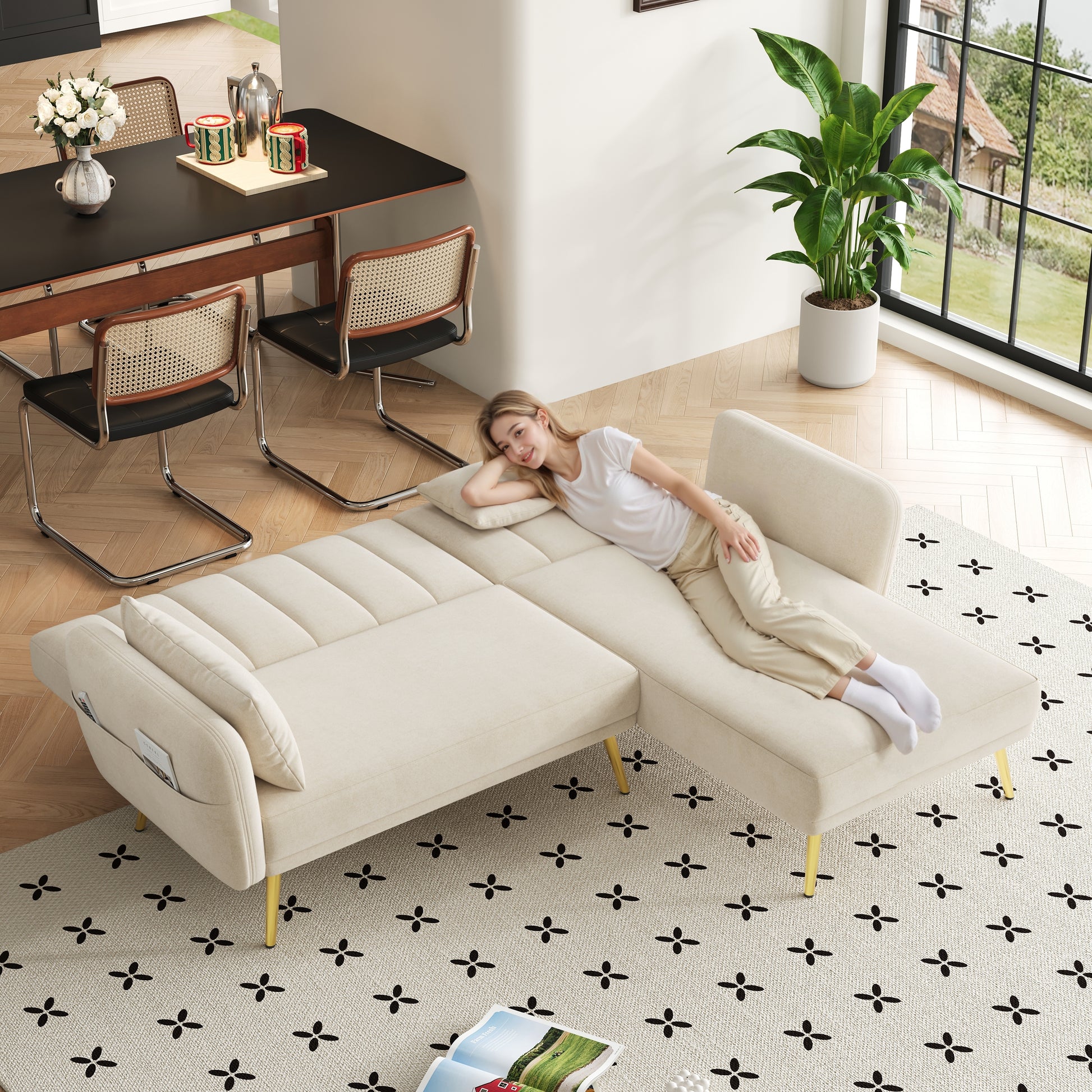 Gigab2b original image - Modernes Klappsofa, L-förmiges Sofa, Schlafsofa mit Zusatzecke, Ecksofa mit Schlaffunktion, geeignet für Wohnzimmer, Schlafzimmer, Heimkino, Gästezimmer. Mit Video