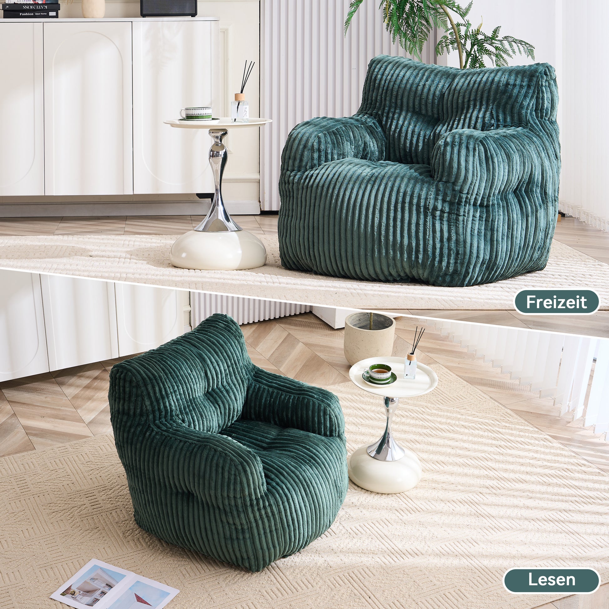 010-Soft gepolsterter Schaumstoff-Sitzsack mit Cord-Bezug, Grün