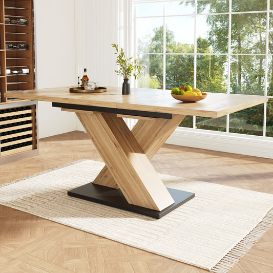 Gigab2b original image - Esstisch Teleskoptisch (119-158,5×80cm), Tisch, Küchentisch, Ausziehtisch, mit Hilfe innenliegender Einlegeplatten auf 119-158,5cm ausziehbar, für Küche und Wohnzimmer, Holzfarbener Esstisch mit gekre