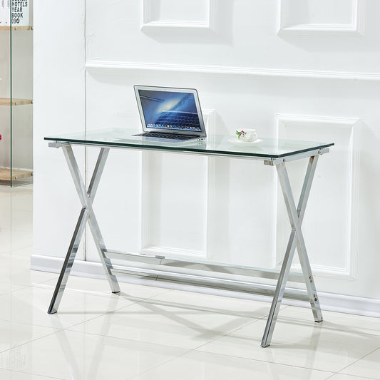 Gigab2b original image - Glass Computer Desk, Transparent Tempered Glass Laptop Table with Rounded Edges Desks, Sofa Table