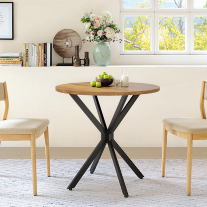Runder Tisch im Bauernstil mit X-Beinen, 80 cm - Küchentisch, Esstisch für Wohnzimmer, Homeoffice, Balkon oder Café - Retro Braun & Schwarz
