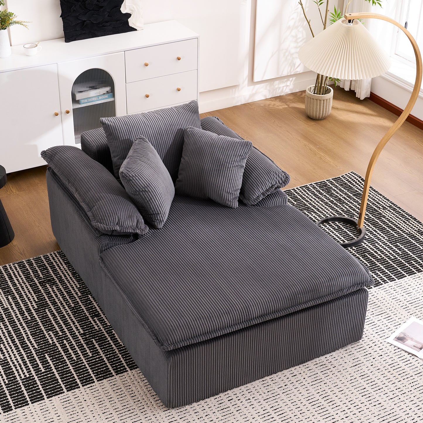 A 46cm high reclining sofa, designed in an indoor style, with a frameless design. A more comfortable reading reclining sofa, equipped with wide armrests, no need for installation.