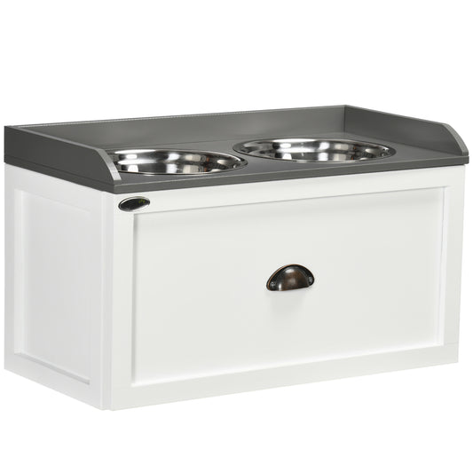 Gigab2b original image - Hundenapf mit Schublade 2x2L Futternapf erhöht Edelstahl Futterstation für Katzen und Hunde in Weiß