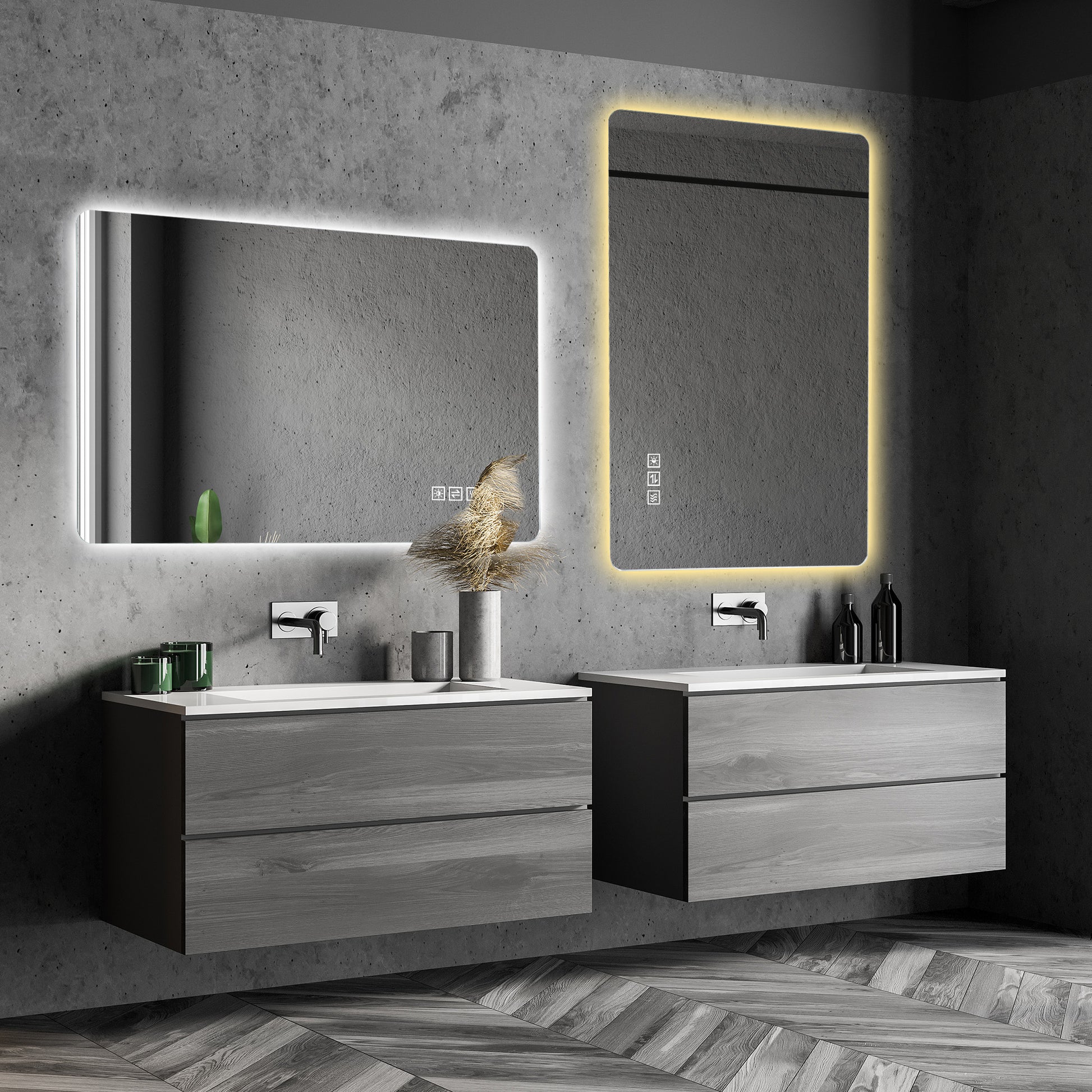 60 x 100cm LED Badezimmerspiegel mit Hintergrundbeleuchtung, Anti-Beschlag, 3 Lichtfarben, Stufenlos Dimmbar, Memory-Funktion, IP44 Wasserdicht, Horizontal & Vertikal Montierbar