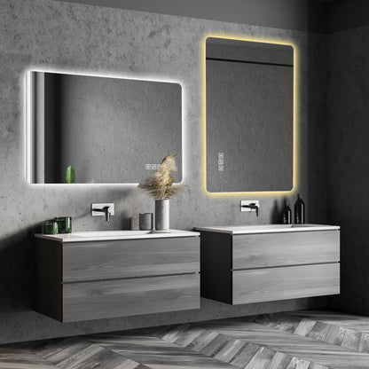 60 x 100cm LED Badezimmerspiegel mit Hintergrundbeleuchtung, Anti-Beschlag, 3 Lichtfarben, Stufenlos Dimmbar, Memory-Funktion, IP44 Wasserdicht, Horizontal & Vertikal Montierbar