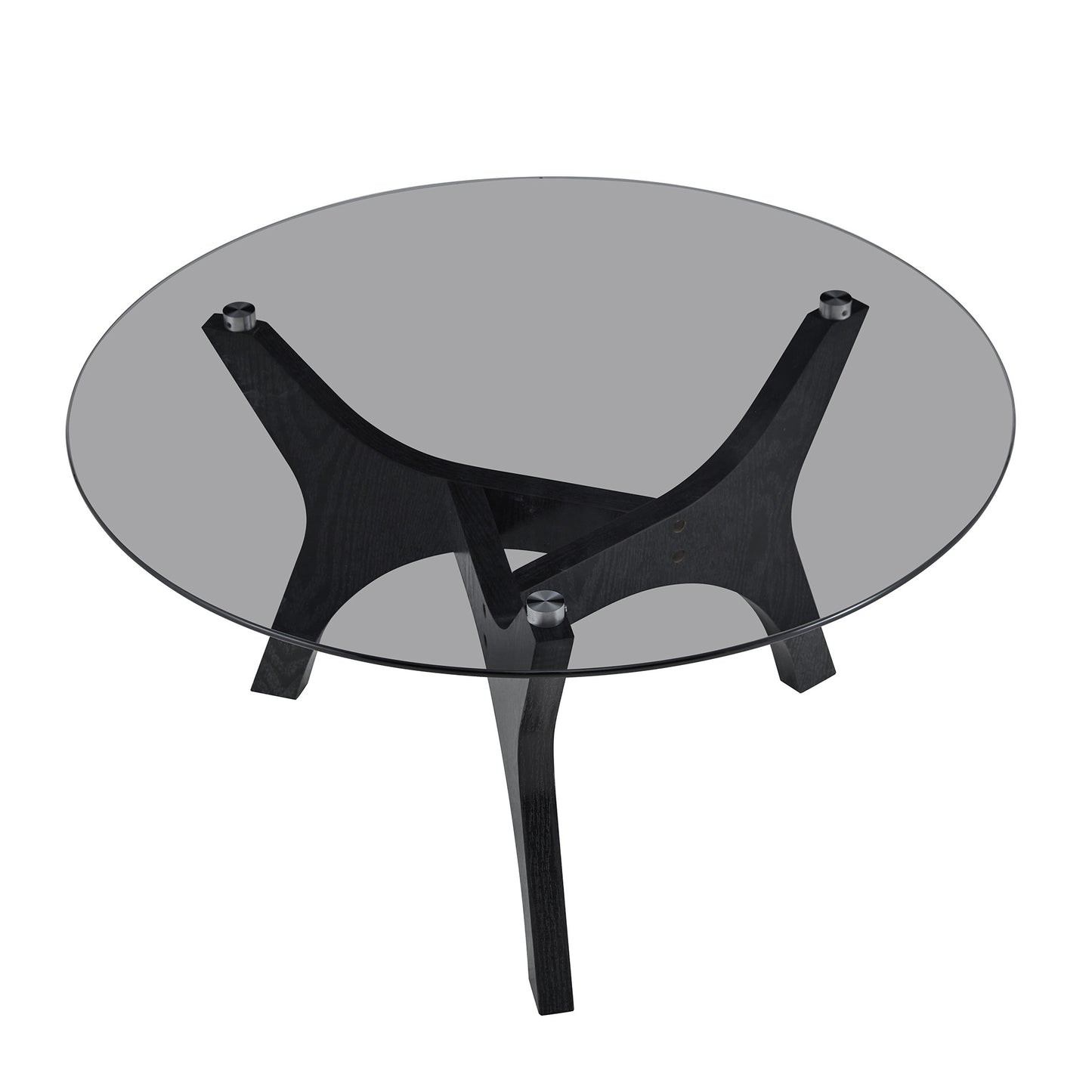 Runder Couchtisch mit Glasplatte, Moderner Wohnzimmertisch mit schwarzem Holzrahmen, Stabiler Kaffeetisch 80cm, Hitze- & Kratzfest, für Wohnzimmer, Büro & Lounge